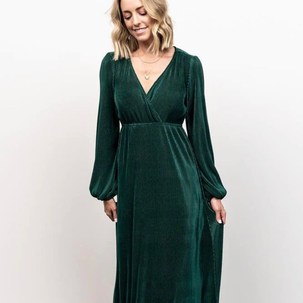 Pleated Green Maxi Dress